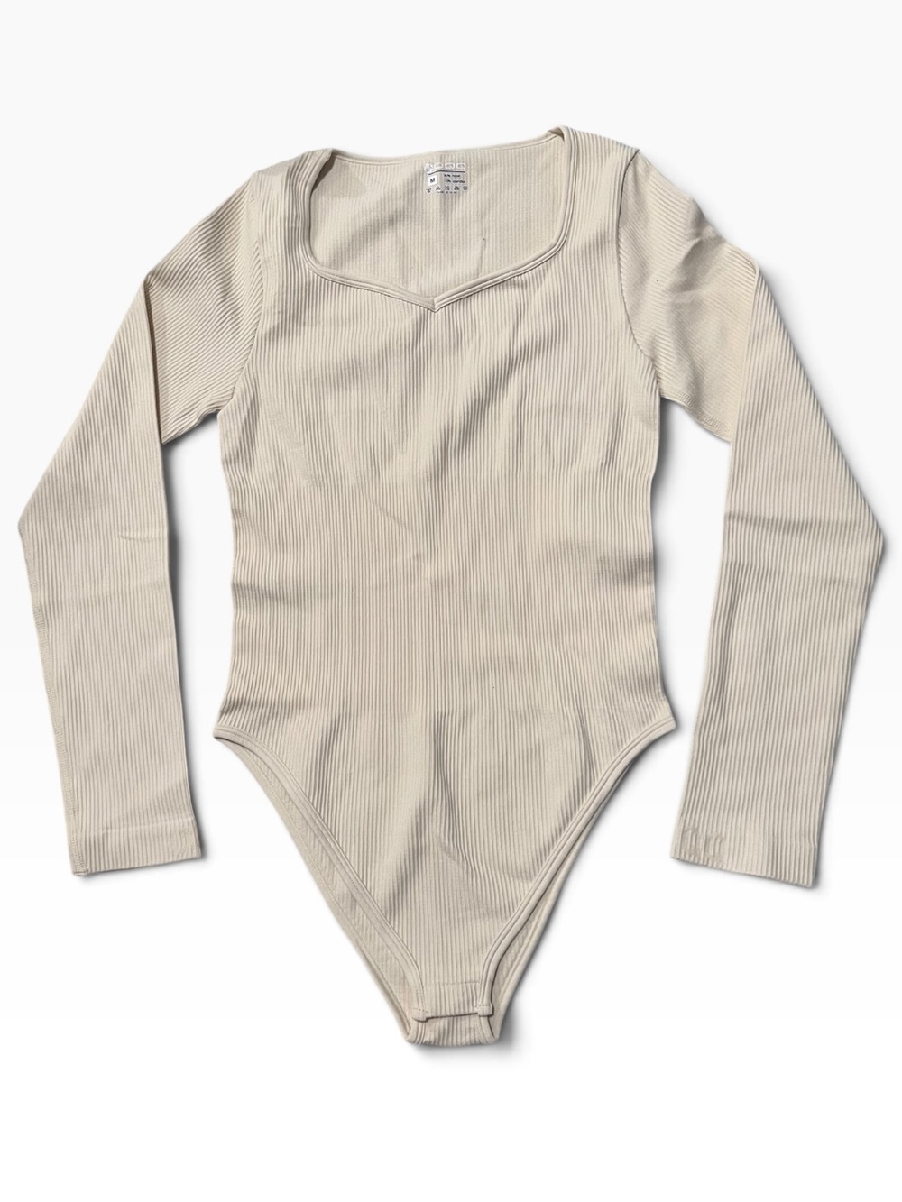 OQQ Ribbed Long Sleeve Cream Bodysuit NWOT